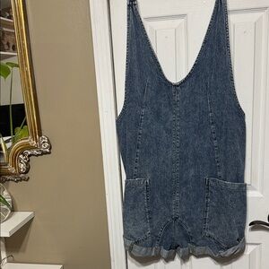 We The Free Blue Denim Jumpsuit Romper Shortalls Size Medium